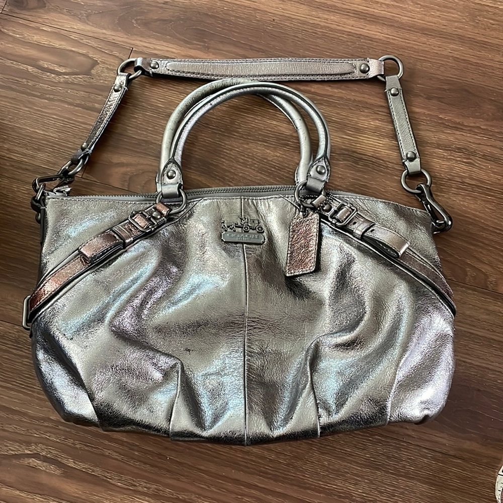 Coach purse silver metalic leather